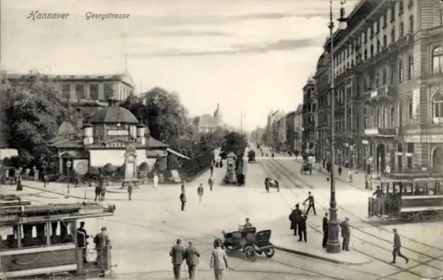 Ak Hannover, Georgstraße, Café Kröpcke, Straßenbahnen