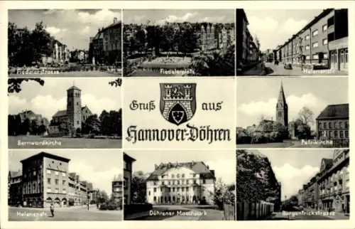 Wappen Ak Döhren Hannover, Bernwardkirche, Fiedelerplatz, Petrikirche, Döhrener Maschpark