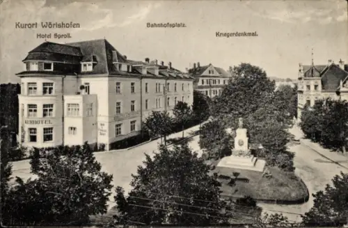 Ak Bad Wörishofen im Unterallgäu, Bahnhofsplatz mit großem Hotelgebäude, Kurhotel-Schriftzug, Kri