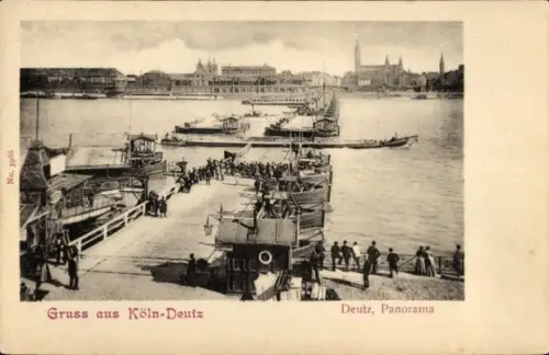 Ak Deutz Köln am Rhein, Panorama, Schiffsbrücke