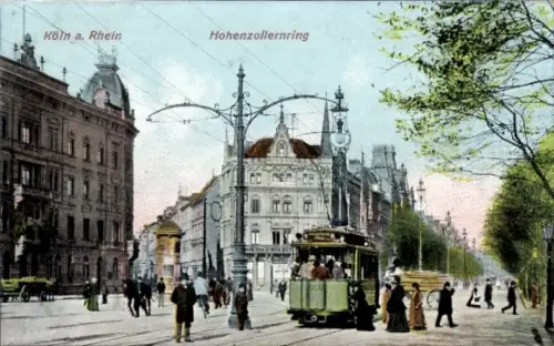 Ak Köln am Rhein, Hohenzollernring, Tram, koloriert