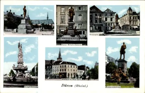 Ak Düren in Nordrhein Westfalen, Kaiserplatz, Bismarckdenkmal, Moltkedenkmal, Altenteich