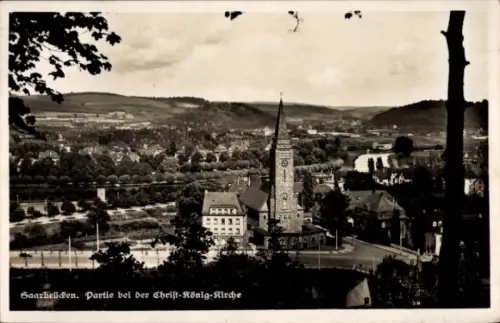 Ak Saarbrücken a.d. Saar, Straßenpartie an der Christ König Kirche