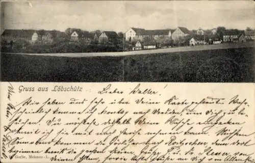 Ak Löbschütz Zwenkau in Sachsen, Panoramablick: Feld im Vordergrund, Häuserzeile am Horizont, ged