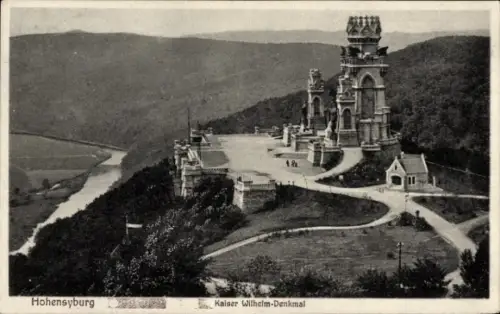 Ak Hohensyburg Syburg Dortmund, Kaiser-Wilhelm-Denkmal, Terrasse mit geschwungenen Wegen, Fluss i