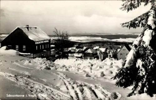 Ak Schnarrtanne Auerbach im Vogtland, Gasthaus Goldene Tanne im Winter