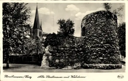 Ak Nordhausen am Harz, Alte Stadtmauer mit Wehrturm