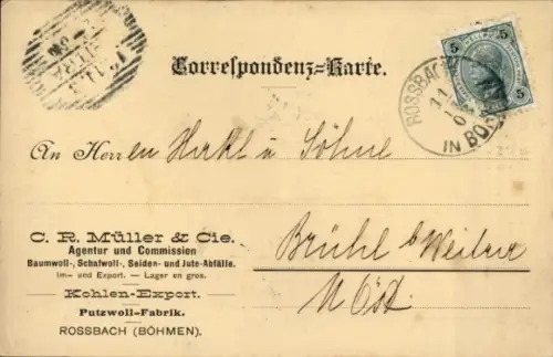 Ak Hranice u Aše Rossbach Roßbach Region Karlsbad, Korrespondenzkarte, Firmenwerbung gedruckt, Br