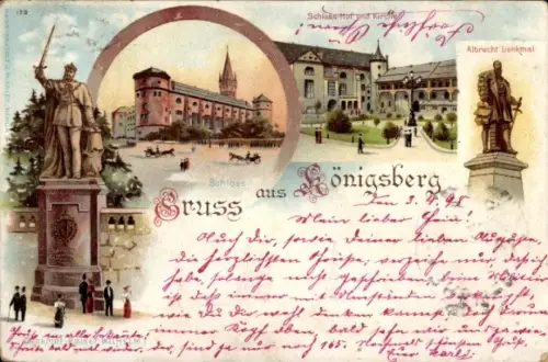 Litho Kaliningrad Königsberg Ostpreußen, Albrecht Denkmal, Schloss und Kirche