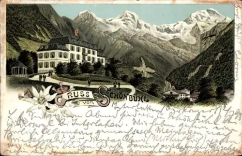 Litho Kanton Bern Schweiz, Schönbühl, Gasthaus, Berge