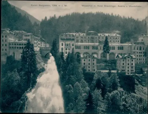 Ak Bad Gastein Badgastein in Salzburg, Wasserfall mit Hotel Straubinger, Austria und Wandelbahn