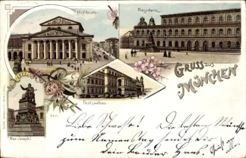 Litho München, Residenz, Hoftheater, Festsaalbau, Denkmal Max Joseph I.