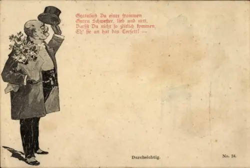 Halt gegen das Licht Ak Mann mit Blumenstrauß