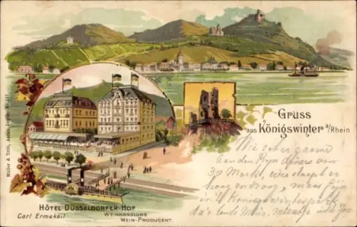 Litho Königswinter im Rhein Sieg Kreis, Hotel Düsseldorfer Hof