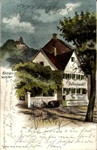 Künstler Ak Grols, H., Königswinter am Rhein, Restaurant Weinhandlung Bellinghausen