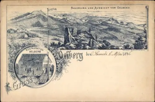 Vorläufer Litho Königswinter im Rhein Sieg Kreis, Restauration Ölberg, Panorama