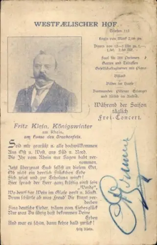 Ak Königswinter am Rhein, Westfälischer Hof, Fritz Klein