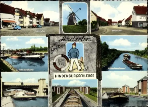 Ak Anderten Hannover in Niedersachsen, Bahnhofstraße, Mühle, Hindenburgschleuse