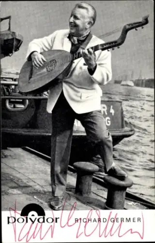 Ak Sänger Richard Germer mit Laute, Autogramm, Polydor