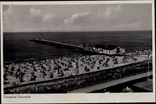 Ak Ostseebad Zinnowitz, Strandpartie, Seebrücke