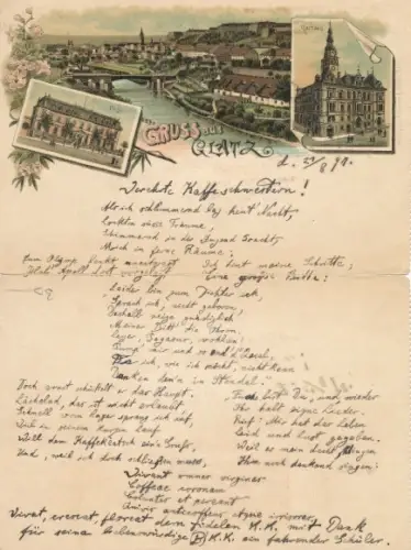 Klapp Litho Kłodzko Glatz Schlesien, Post, Rathaus, Panorama