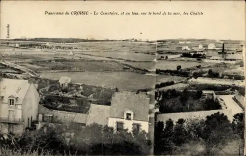 Ak Le Croisic Loire Atlantique, Panoramablick, Cimetière, Chalets am Meer, Landschaft, Architektu