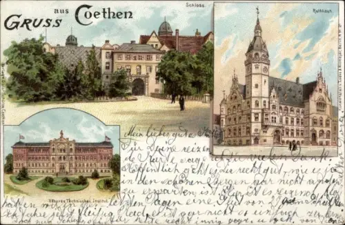 Ak Köthen in Anhalt, Schloss, Rathaus, Technisches Institut