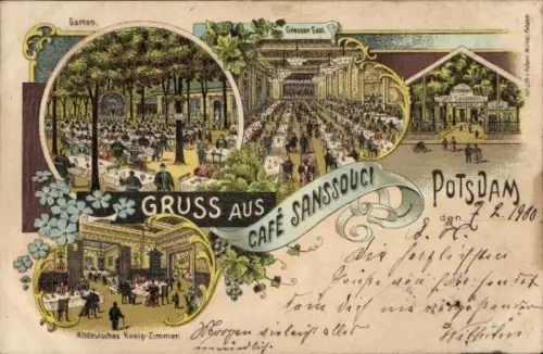 Litho Potsdam, Cafe Sanssouci, Garten, Saal, Altdeutsches Kneipzimmer