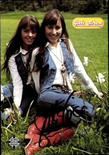 Autogrammkarte Sängerinnen Duo Gitti und Erica, Portrait, Autogramm
