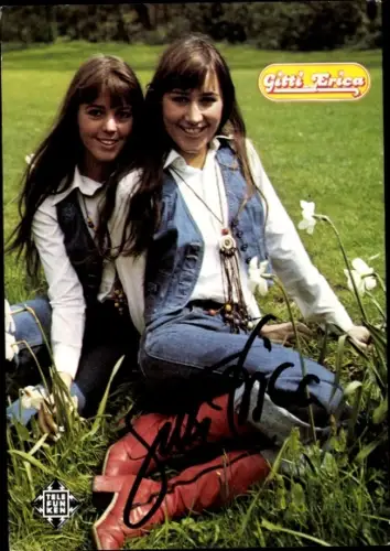 Autogrammkarte Sängerinnen Duo Gitti und Erica, Portrait, Autogramm