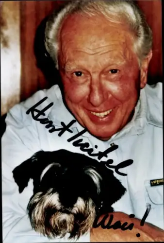 Foto Schauspieler Horst Keitel, Portrait mit Hund, Autogramm