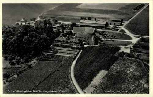 Ak Ober Ingelheim am Rhein, Schloss Westerhaus, Fliegeraufnahme