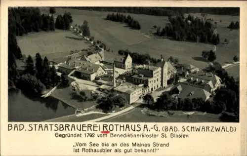 Ak Bad Wildbad im Schwarzwald, Luftaufnahme der Rothaus Brauerei, gegr. 1792, Benediktinerkloster