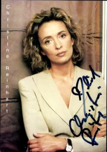 Autogrammkarte Schauspielerin Christine Reinhart, Portrait, Autogramm