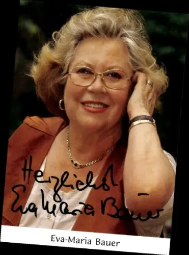 Autogrammkarte Schauspielerin Eva Maria Bauer, Portrait, Autogramm