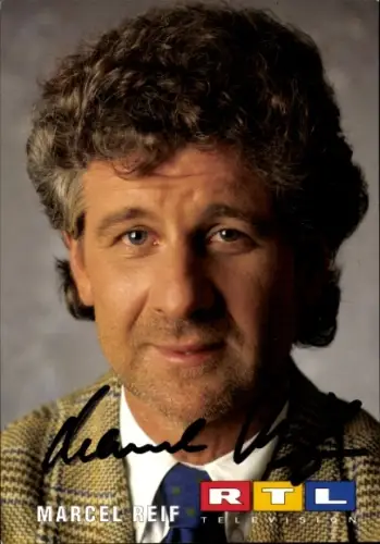 Autogrammkarte Journalist Marcel Reif, Portrait, Autogramm