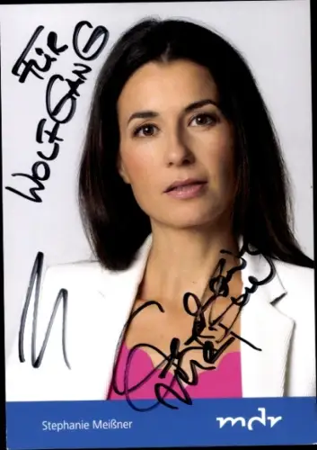 Autogrammkarte Wetteransagerin Stephanie Meißner, Portrait, Autogramm