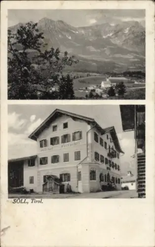 Ak Söll in Tirol, Panorama, Gasthof zum Feldwebel, Bes. Vötter