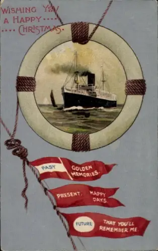 Passepartout Ak Frohe Weihnachten, Dampfschiff auf See