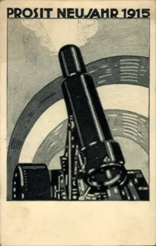 Künstler Ak Fröhliches Neujahr 1915, Geschütz, Mörser, 1. WK