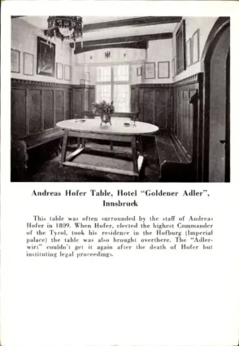 Ak Innsbruck in Tirol, Hotel Goldener Adler, Herzog-Friedrich-Straße, Andreas Hofer Tisch