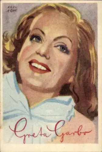 Künstler Ak Röhe, Karl, Schauspielerin Greta Garbo, Portrait