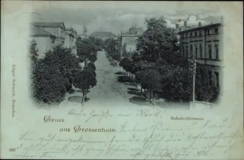 Mondschein Ak Großenhain Sachsen, Bahnhofstraße
