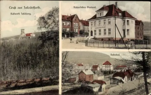 Ak Bad Salzdetfurth in Niedersachsen, Kaliwerk Salzberg, Kaiserliches Postamt, Bahnhof