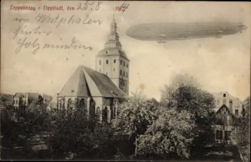 Ak Lippstadt in Westfalen, Zeppelintag, Luftschiff über der Stadt, Kirche