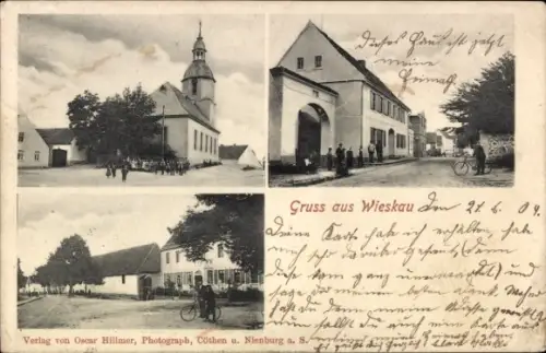 Ak Wieskau in Anhalt, Kirche, Straßenpartien