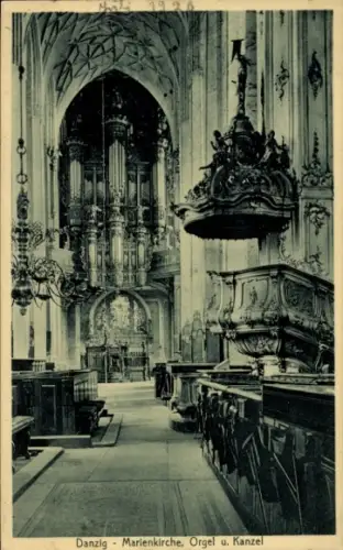 Ak Gdańsk Danzig, Marienkirche, Orgel, Kanzel