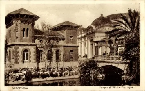 Ak Barcelona Katalonien Spanien, Parque, Edificios del lago