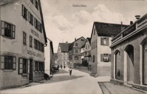 Ak Ilshofen in Württemberg, Straßenpartie, Gasthaus und Metzgerei L. Wirth