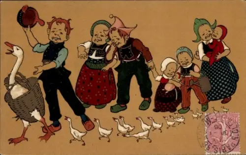 Ak Traurige und weinende Kinder, Gänse